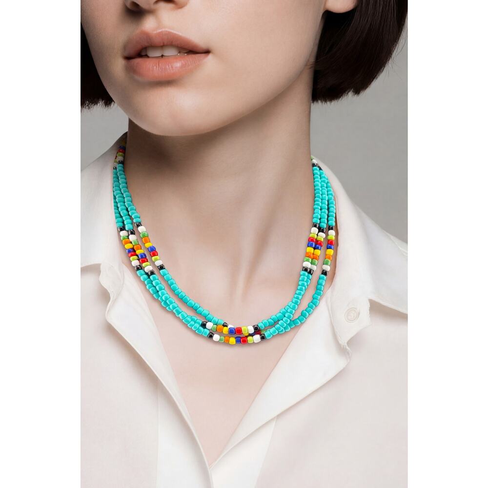 Navajo Mary W Roanhorse Multi Strand Glass Bead Choker Necklace